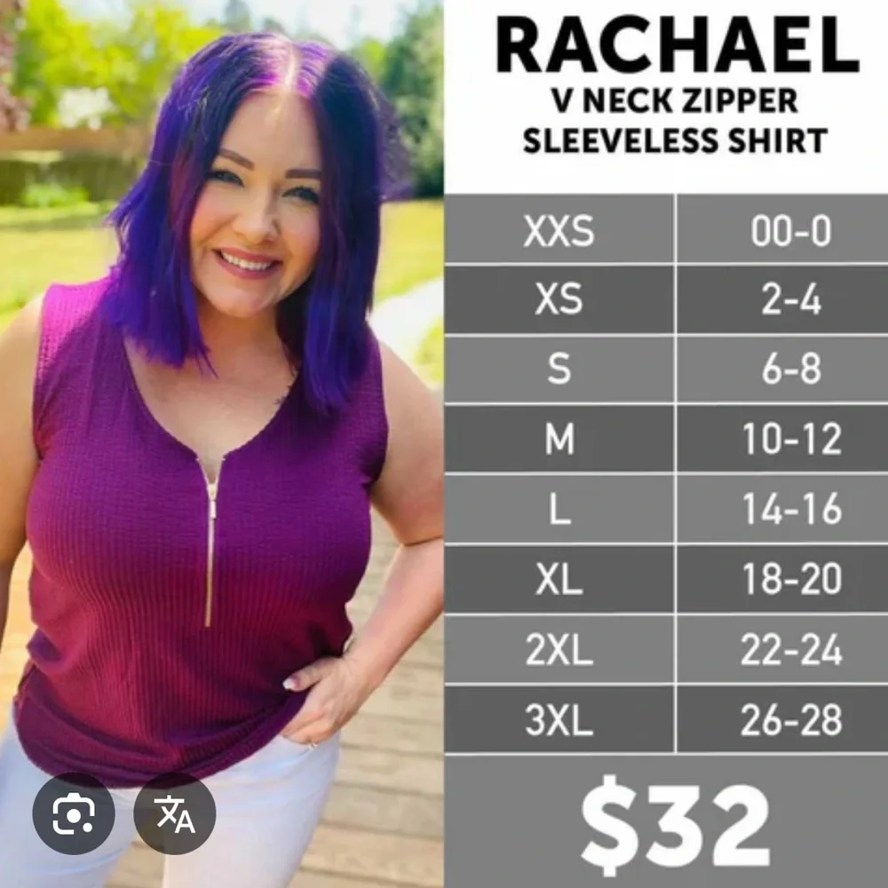 LulaRoe “Rachael” XL Tank Top with Zipper - Picture 4 of 4